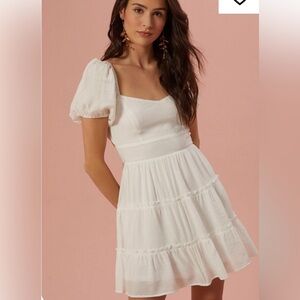 Altard State white flowy mini grad dress sundress puff sleeve open back bows - M